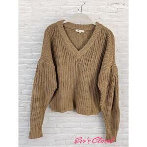 Madewell Chunky Beige Wool Silk Blend Knit Sweater Puff Sleeve Boxy Sz S